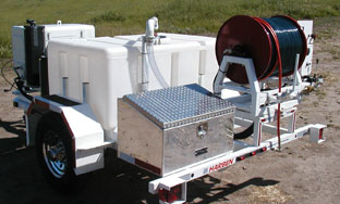 Optional rear mounted aluminum storage box for Harben Model E trailer jetters