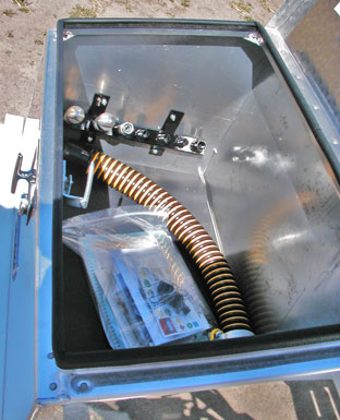 Optional rear mounted aluminum storage box for Harben Model E trailer jetters